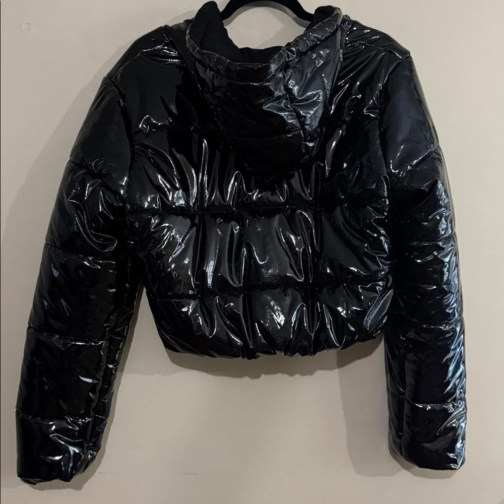 Kaylee Kollection Glossy Crop Jacket Black Size Large Streetwear